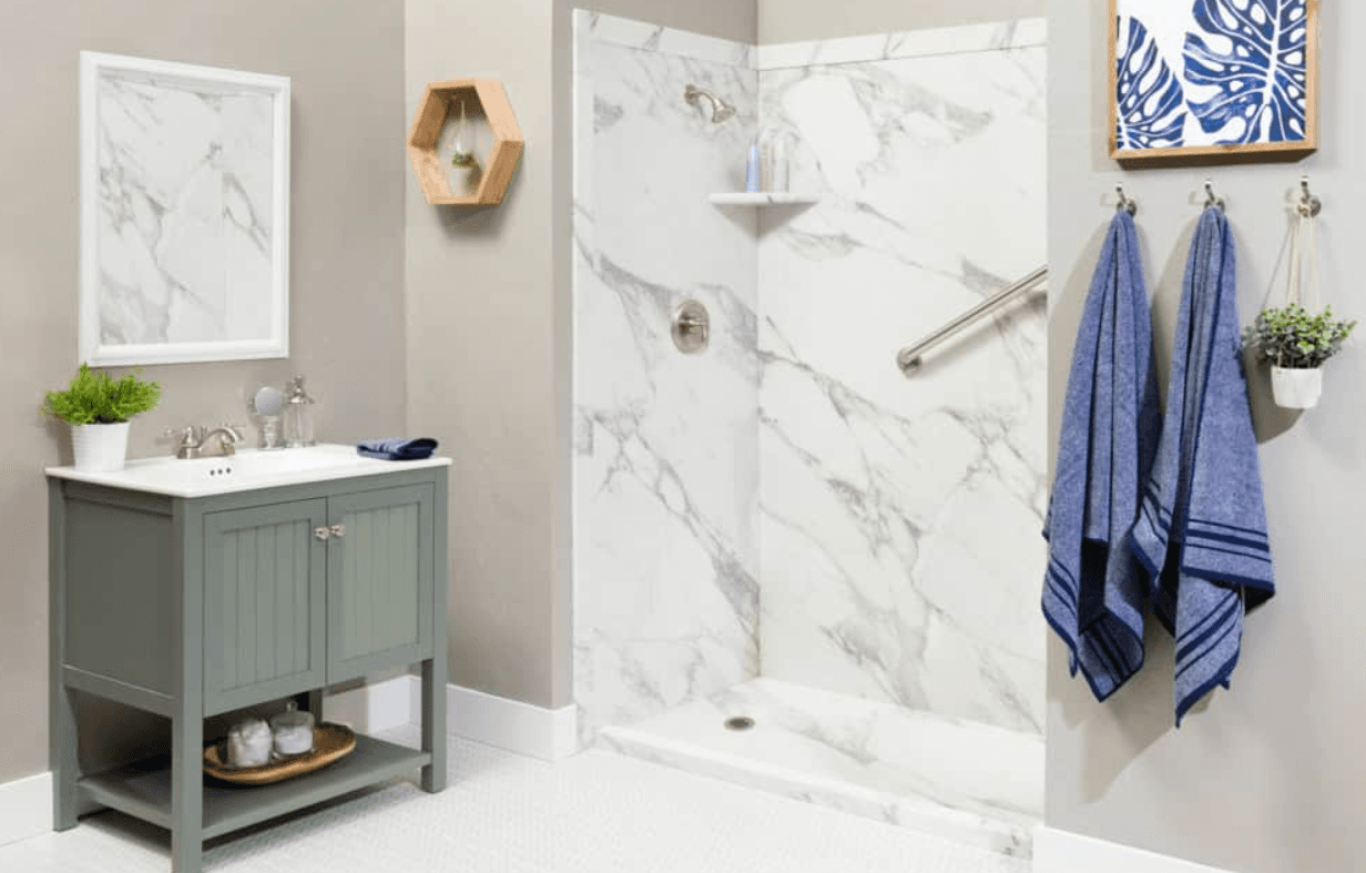 Shower with grab bar